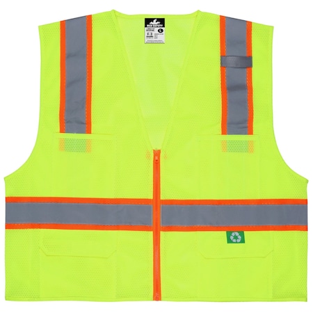 Mcr Safety Hi-Vis Safety Vest L Class 2 H Back, , Zipper 1 Mic Tab RSURVMLL